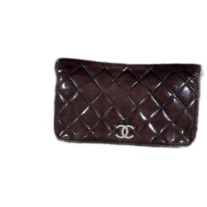 Chanel Deep Burgundy Quilted Patent Leather CC Zip Around Wallet Organizer
